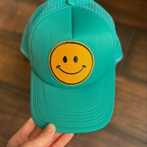 Teal Smiley Face Foam Trucker Hat